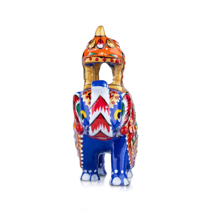 Elephant Statue - 3 x 2.5 Inches | Aluminium Ambari Elephant/ Painted Elephant Sculpture for Home Decor