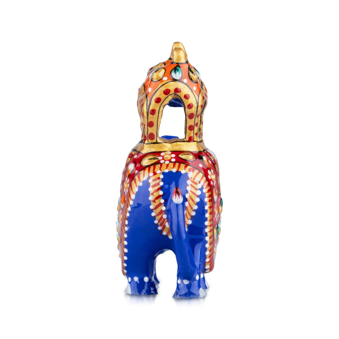 Elephant Statue - 3 x 2.5 Inches | Aluminium Ambari Elephant/ Painted Elephant Sculpture for Home Decor