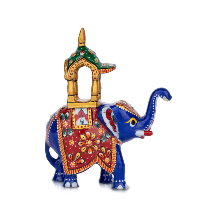 Elephant Statue - 4 x 4 Inches | Aluminium Ambari Elephant/ Painted Elephant Sculpture for Home Decor