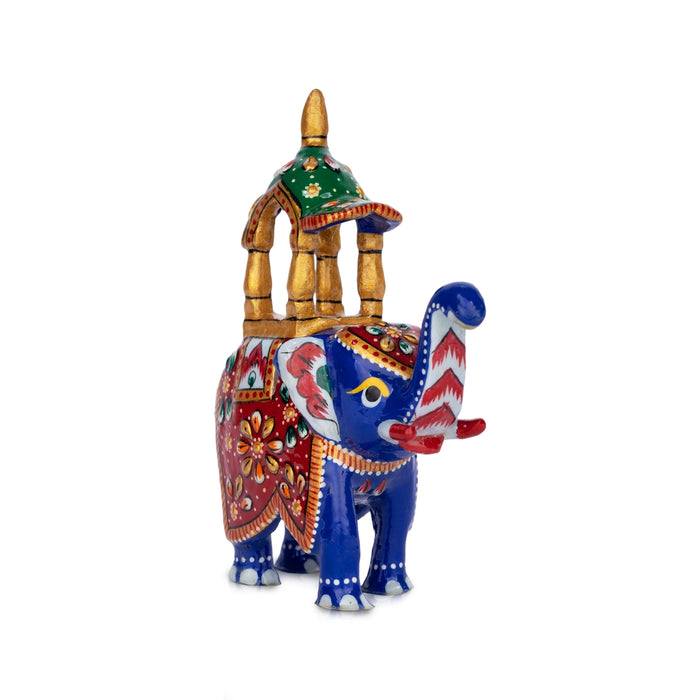 Elephant Statue - 4 x 4 Inches | Aluminium Ambari Elephant/ Painted Elephant Sculpture for Home Decor