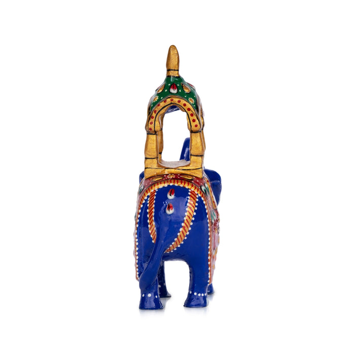 Elephant Statue - 4 x 4 Inches | Aluminium Ambari Elephant/ Painted Elephant Sculpture for Home Decor