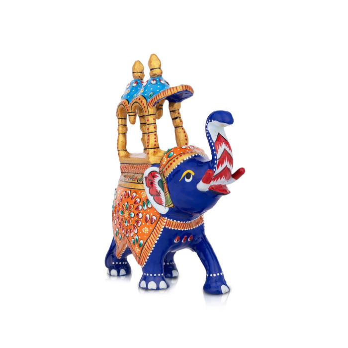 Elephant Statue - 6 x 5 Inches | Aluminium Ambari Elephant/ Painted Elephant Sculpture for Home Decor