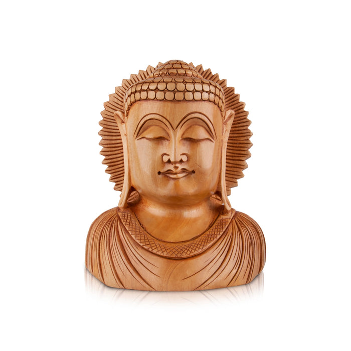Buddha Bust Statue - 6 x 5 Inches | Wooden Statue/ Buddha Idol/ Buddha Murti for Pooja - Wooden Murties