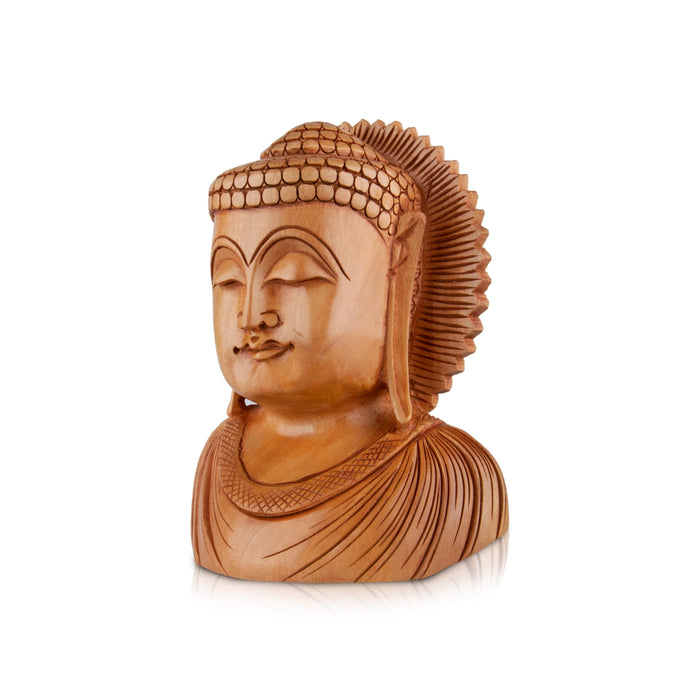 Buddha Bust Statue - 6 x 5 Inches | Wooden Statue/ Buddha Idol/ Buddha Murti for Pooja - Wooden Murties
