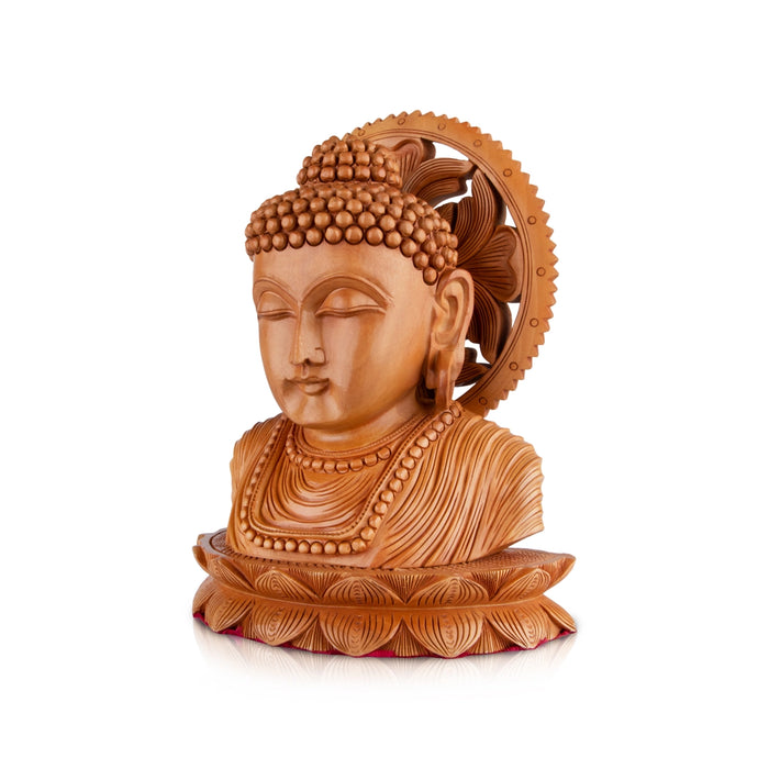 Buddha Bust Statue With Base - 8 x 7 Inches | Wooden Statue/ Buddha Idol/ Buddha Murti for Pooja - Wooden Murties