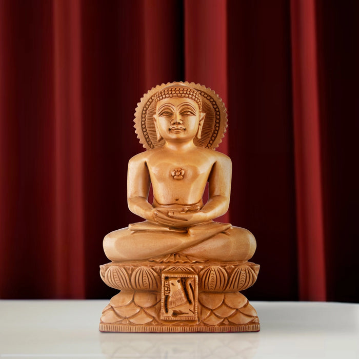 Mahavir Swami - 8 x 5 Inches | Mahaveer Swami/ Wooden Statue/ Lord Mahaveer for Pooja