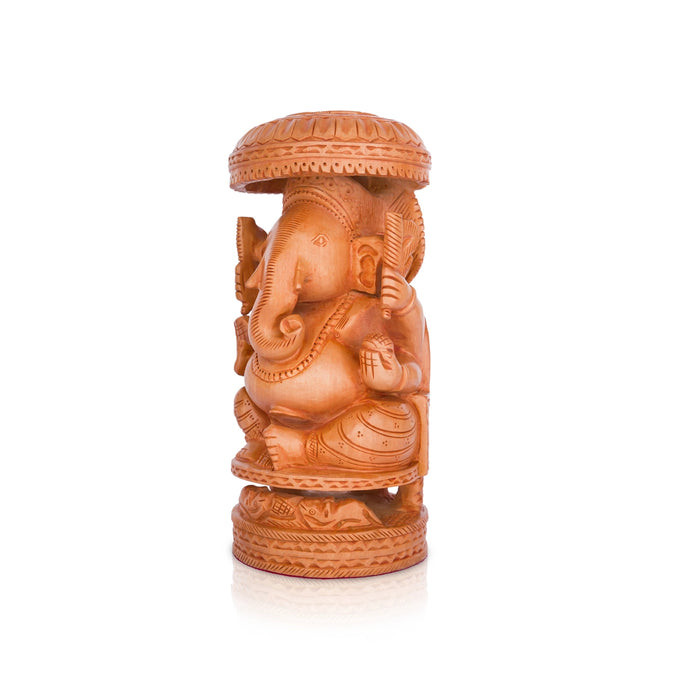 Ganesh Murti With Umbrella - 10 x 4.5 Inches | Wooden Statue/ Vinayaka Statue Sitting On Chowki for Pooja - Wooden Murties