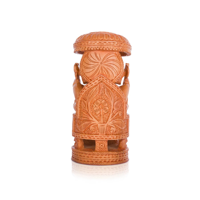 Ganesh Murti With Umbrella - 10 x 4.5 Inches | Wooden Statue/ Vinayaka Statue Sitting On Chowki for Pooja - Wooden Murties