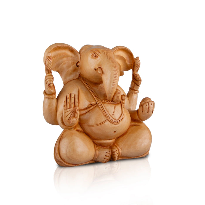 Big Ear Ganesh Murti - 4 x 4 Inches | Ganapati Idol/ Wooden Statue/ Vinayagar Statue for Home Decor - Wooden Murties