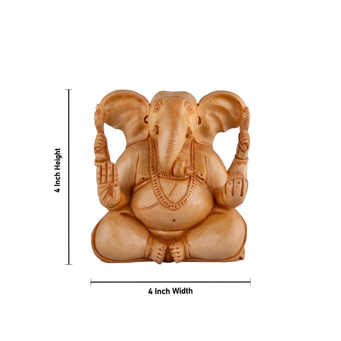 Big Ear Ganesh Murti - 4 x 4 Inches | Ganapati Idol/ Wooden Statue/ Vinayagar Statue for Home Decor - Wooden Murties
