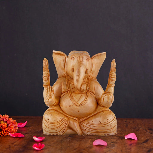 Big Ear Ganesh Murti - 5 x 4.5 Inches | Wooden Statue/ Ganapati Idol/ Vinayagar Statue for Home Decor - Wooden Murties