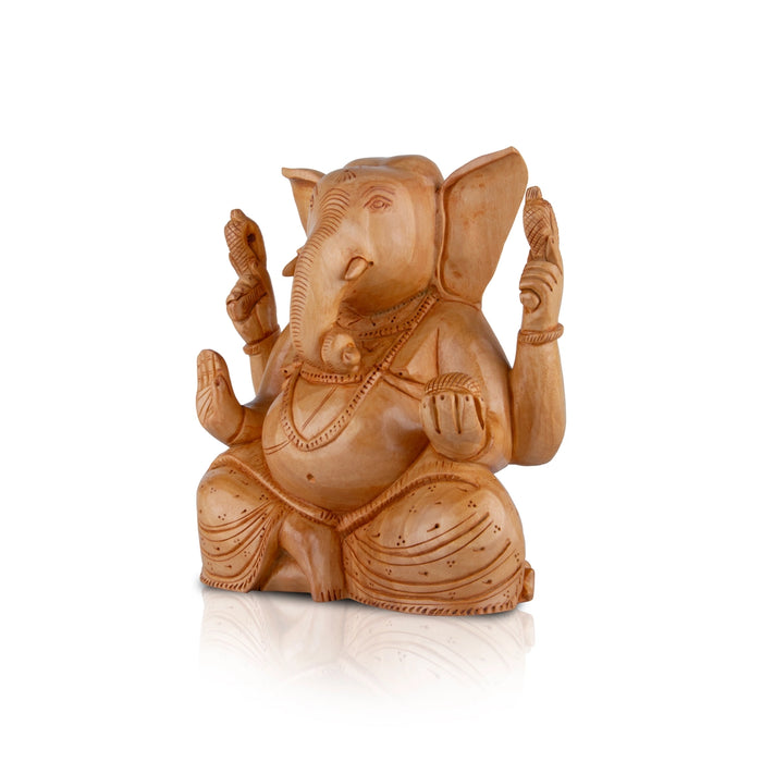 Big Ear Ganesh Murti - 6 x 5.5 Inches | Wooden Statue/ Ganapati Idol/ Vinayagar Statue for Home Decor - Wooden Murties