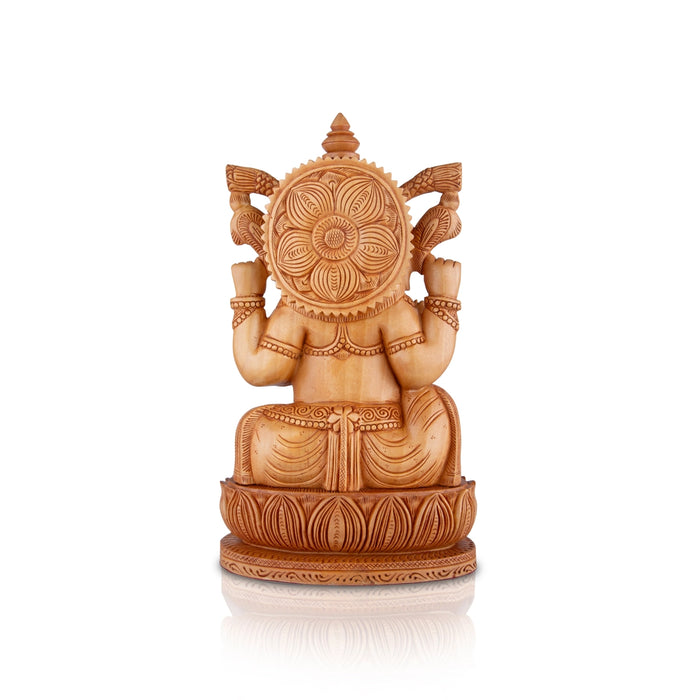 Ganesh Murti - 10 x 6.5 Inches | Wooden Statue/ Ganapati Idol Sitting On Kamal Base/ Vinayagar Statue for Pooja - Wooden Murties