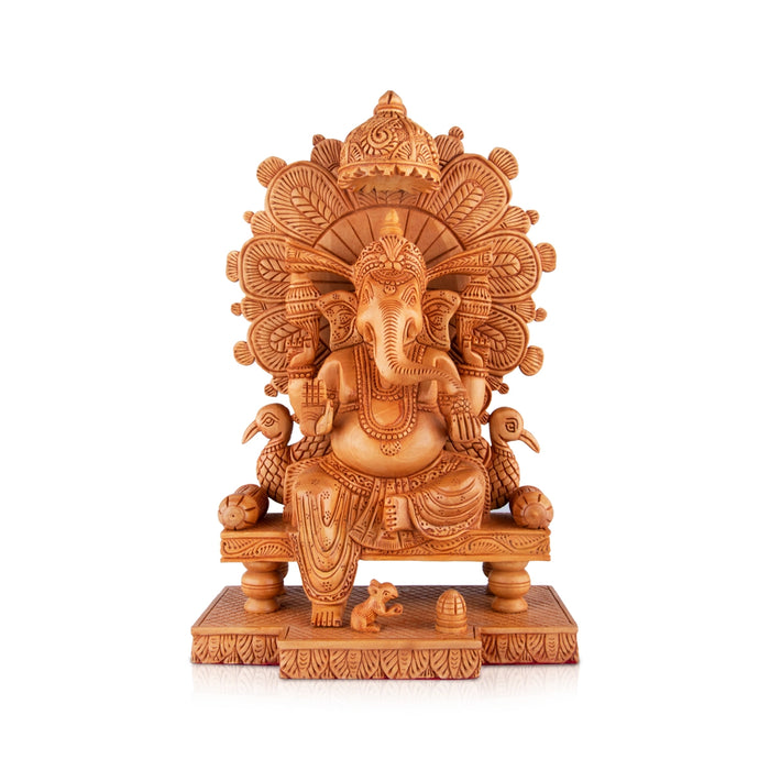 Ganesh Murti Sitting On Chowki - 12 x 8 Inches | Wooden Statue/ Sitting Vinayaka Statue/ Ganpati Murti for Pooja - Wooden Murties
