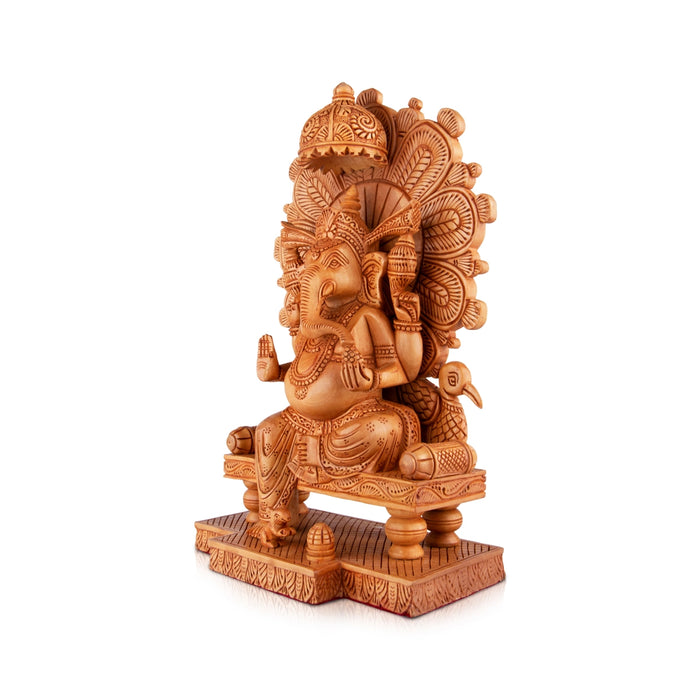 Ganesh Murti Sitting On Chowki - 12 x 8 Inches | Wooden Statue/ Sitting Vinayaka Statue/ Ganpati Murti for Pooja - Wooden Murties