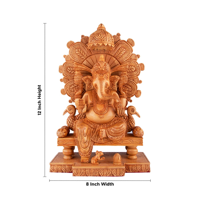Ganesh Murti Sitting On Chowki - 12 x 8 Inches | Wooden Statue/ Sitting Vinayaka Statue/ Ganpati Murti for Pooja - Wooden Murties