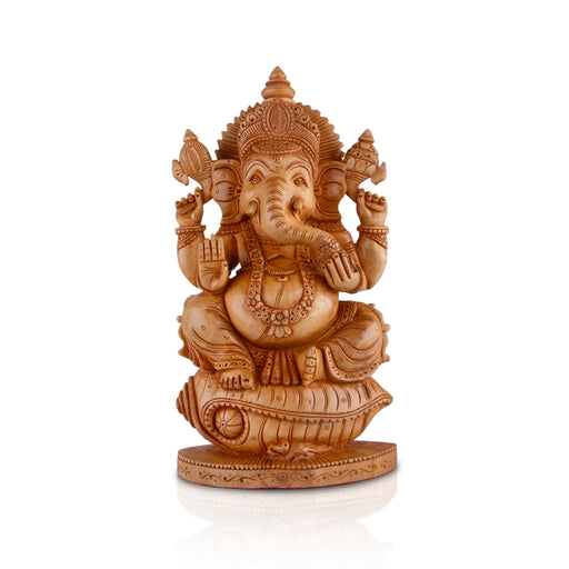 Ganesh Murti - 10 x 6 Inches | Vinayagar Statue/ Wooden Statue/ Flat Ganpati Statue for Pooja - Wooden Murties