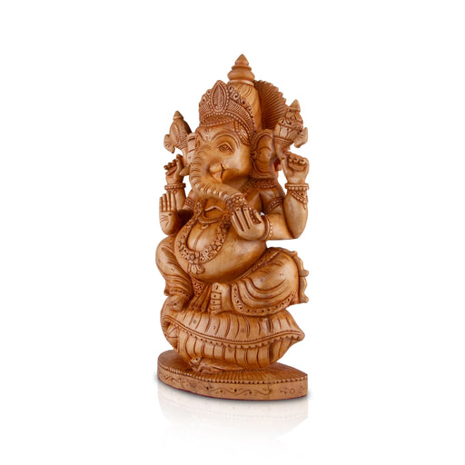 Ganesh Murti - 10 x 6 Inches | Vinayagar Statue/ Wooden Statue/ Flat Ganpati Statue for Pooja - Wooden Murties