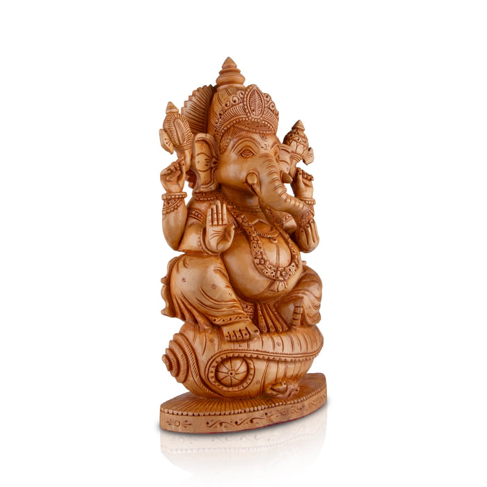 Ganesh Murti - 10 x 6 Inches | Vinayagar Statue/ Wooden Statue/ Flat Ganpati Statue for Pooja - Wooden Murties