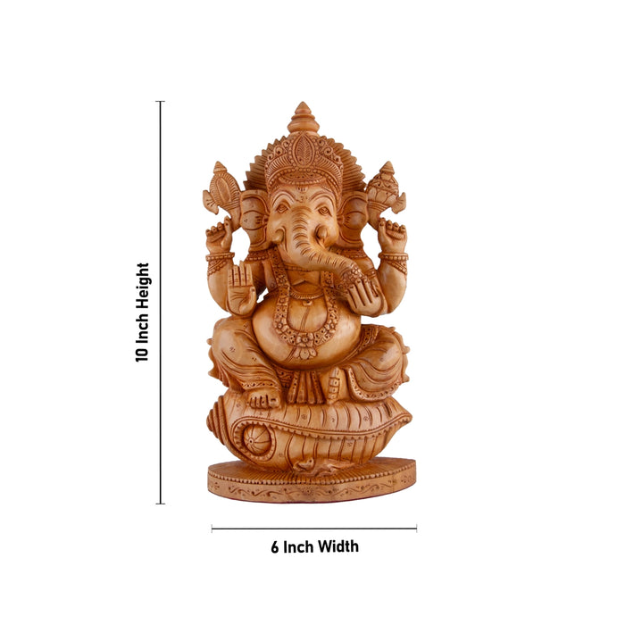 Ganesh Murti - 10 x 6 Inches | Vinayagar Statue/ Wooden Statue/ Flat Ganpati Statue for Pooja - Wooden Murties