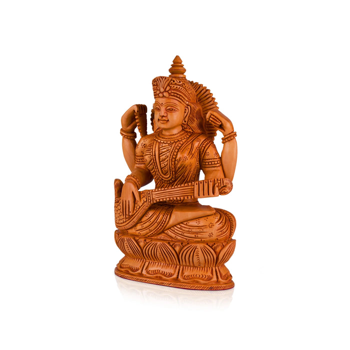 Saraswati Murti - 8 x 5 Inches | Wooden Statue/ Sitting Saraswati Idol for Pooja - Wooden Murties