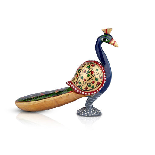 Long Tail Peacock Statue - 4 x 4.5 Inches | Painted Peacock Idol/ Wooden Statue for Home Decor - Table Stand Accessories