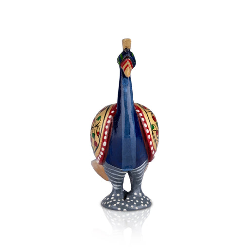 Long Tail Peacock Statue - 4 x 4.5 Inches | Painted Peacock Idol/ Wooden Statue for Home Decor - Table Stand Accessories