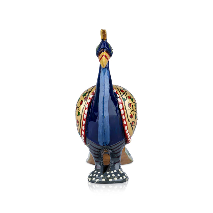 Long Tail Peacock Statue - 5 x 5 Inches | Painted Peacock Idol/ Wooden Statue for Home Decor - Table Stand Accessories