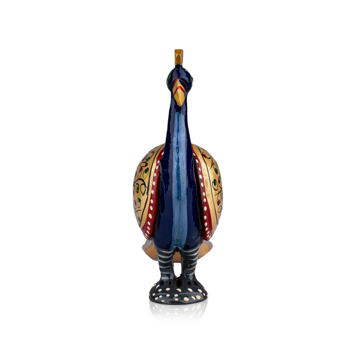 Long Tail Peacock Statue - 6 x 6 Inches | Painted Peacock Idol/ Wooden Statue for Home Decor - Table Stand Accessories