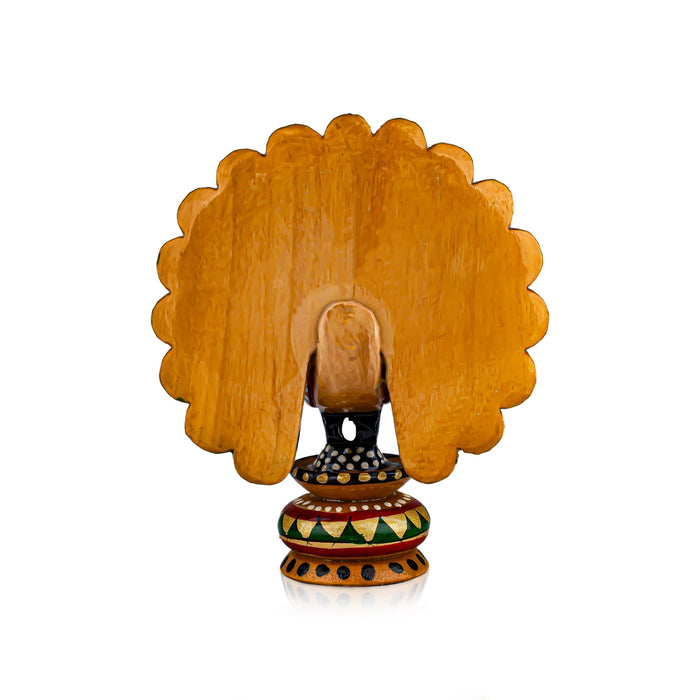 Chatter Peacock Statue - 3 x 3 Inches | Painted Peacock Idol/ Wooden Statue for Home Decor - Table Stand Accessories