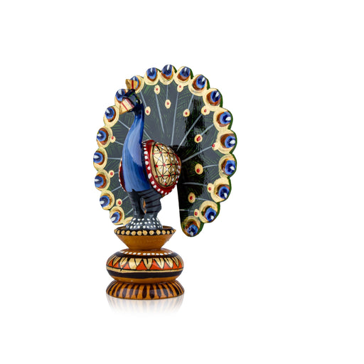 Chatter Peacock Statue - 4 x 3.25 Inches | Painted Peacock Idol/ Wooden Statue for Home Decor - Table Stand Accessories