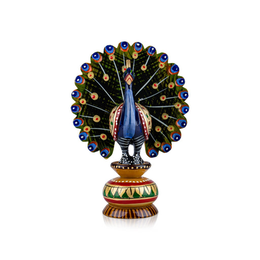 Chatter Peacock Statue - 5 x 3.75 Inches | Painted Peacock Idol/ Wooden Statue for Home Decor - Table Stand Accessories
