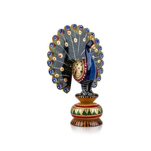 Chatter Peacock Statue - 5 x 3.75 Inches | Painted Peacock Idol/ Wooden Statue for Home Decor - Table Stand Accessories