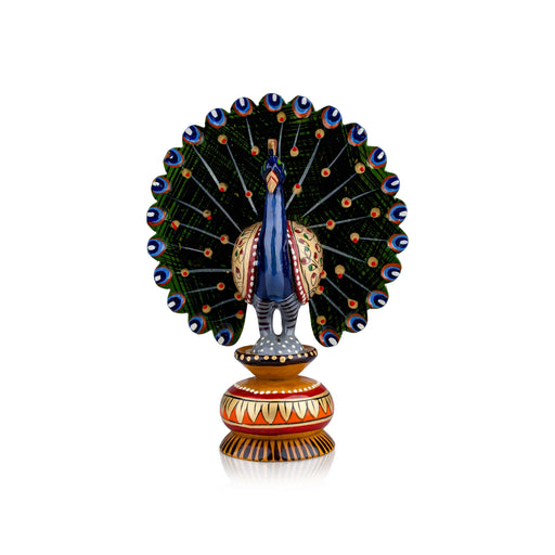 Chatter Peacock Statue - 6 x 4.5 Inches | Painted Peacock Idol/ Wooden Statue for Home Decor - Table Stand Accessories