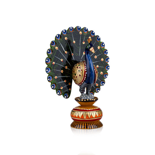 Chatter Peacock Statue - 6 x 4.5 Inches | Painted Peacock Idol/ Wooden Statue for Home Decor - Table Stand Accessories
