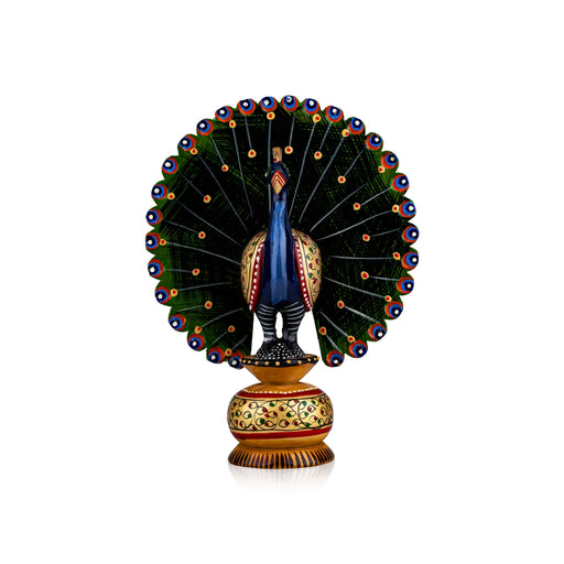 Chatter Peacock Statue - 8 x 6 Inches | Painted Peacock Idol/ Wooden Statue for Home Decor - Table Stand Accessories