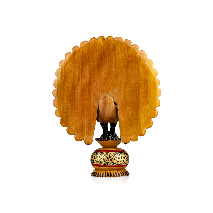 Chatter Peacock Statue - 8 x 6 Inches | Painted Peacock Idol/ Wooden Statue for Home Decor - Table Stand Accessories