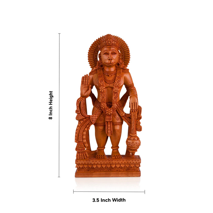 Anjaneya Statue - 8 x 3.5 Inches | Wooden Statue/ Standing Hanuman Statue for Pooja - Wooden Murties