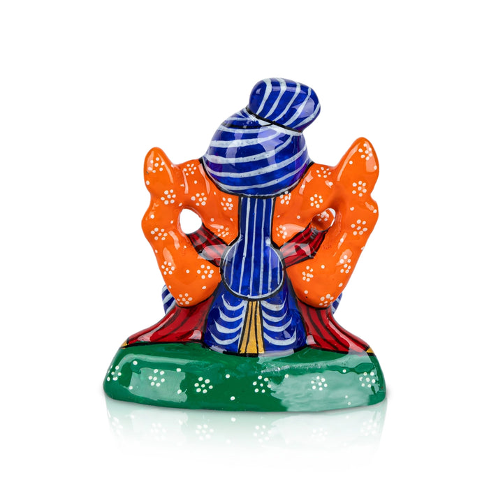 Ganesh Murti - 3 x 4.5 Inches | Painted Ganpati Murti/ Sitting Ganpati Idol/ Metal Vinayaka Statue for Pooja - Aluminium Murties