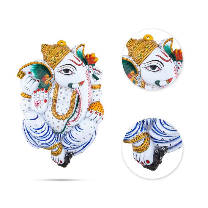 Ganesh Murti Wall Hanging - 11 x 7 Inches | Painted Vinayaka Statue Wall Hanger/Metal Ganpati Murti Wall Decor - Wall Hanging