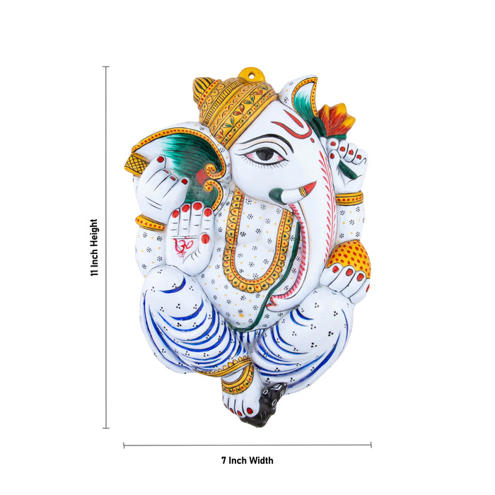 Ganesh Murti Wall Hanging - 11 x 7 Inches | Painted Vinayaka Statue Wall Hanger/Metal Ganpati Murti Wall Decor - Wall Hanging
