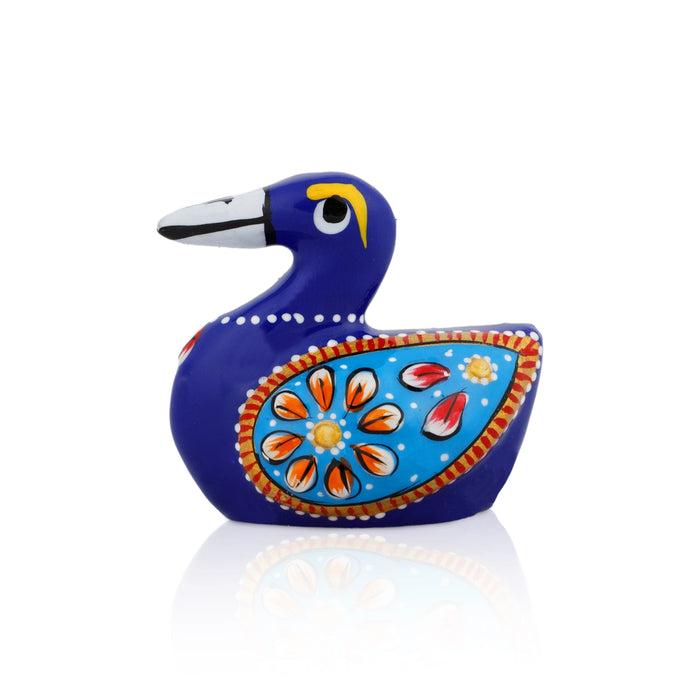 Duck Figurine - 1.5 x 2 Inches | Blue Colour Painted Duck Statue/ Metal Duck Sculpture for Home Decor