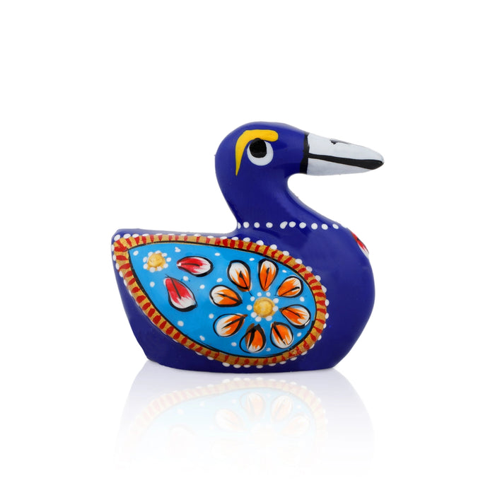 Duck Figurine - 1.5 x 2 Inches | Blue Colour Painted Duck Statue/ Metal Duck Sculpture for Home Decor