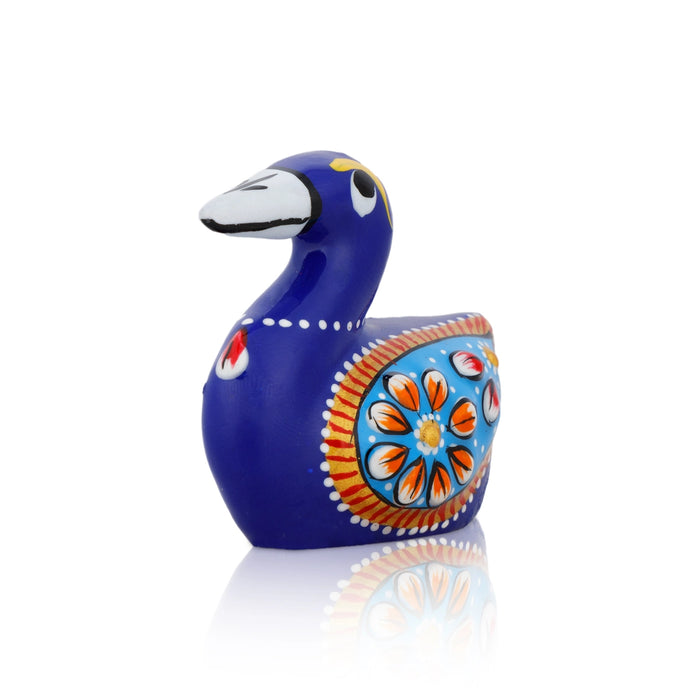 Duck Figurine - 1.5 x 2 Inches | Blue Colour Painted Duck Statue/ Metal Duck Sculpture for Home Decor