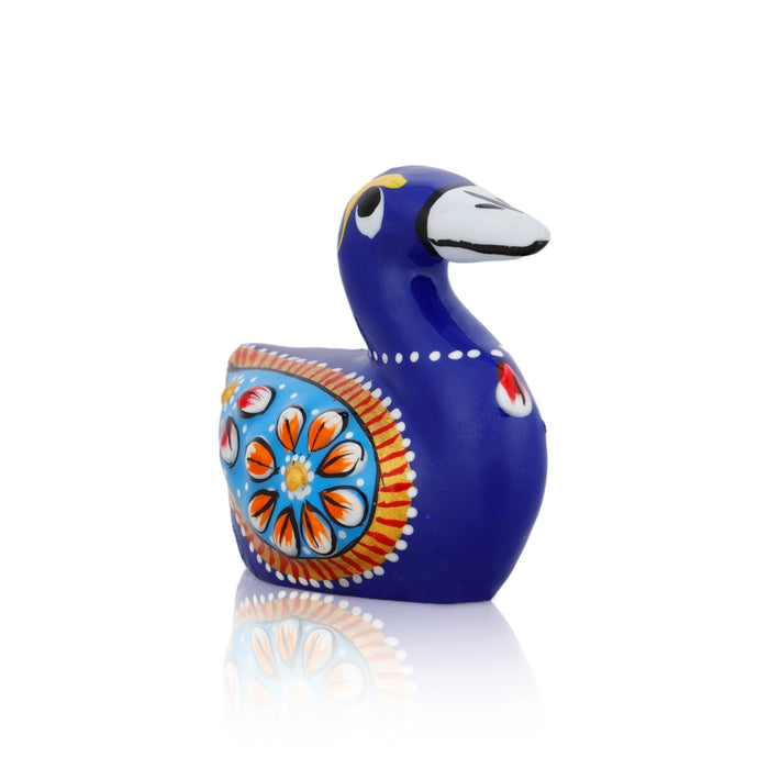 Duck Figurine - 1.5 x 2 Inches | Blue Colour Painted Duck Statue/ Metal Duck Sculpture for Home Decor