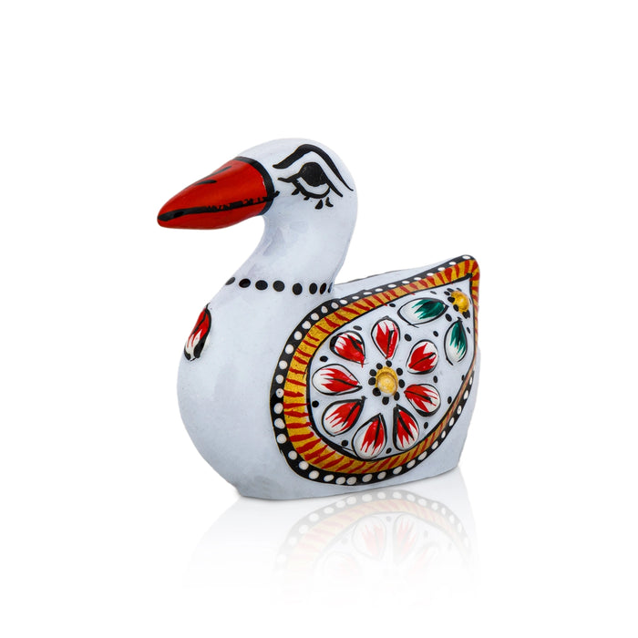 Duck Figurine - 1.5 x 2 Inches | White Colour Painted Duck Sculpture/ Metal Duck Statue for Home Decor