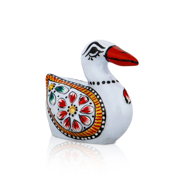 Duck Figurine - 1.5 x 2 Inches | White Colour Painted Duck Sculpture/ Metal Duck Statue for Home Decor