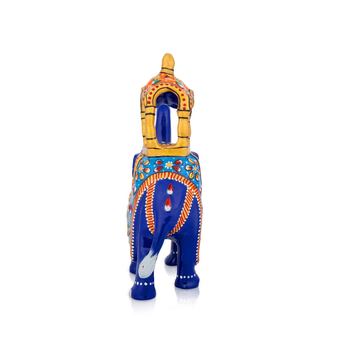 Elephant Statue - 5 x 4.5 Inches | Metal Ambari Elephant Idol/ Painted Elephant Sculpture for Home Decor - Table Stand Accessories