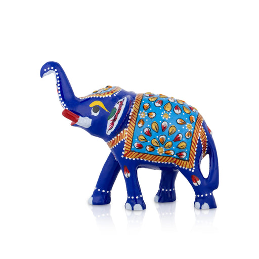 Trunk Up Elephant Statue - 3 x 4 Inches | Metal Elephant Idol/ Painted Elephant Sculpture for Home Decor - Table Stand Accessories