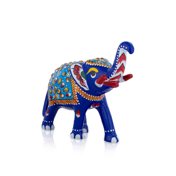 Trunk Up Elephant Statue - 3 x 4 Inches | Metal Elephant Idol/ Painted Elephant Sculpture for Home Decor - Table Stand Accessories